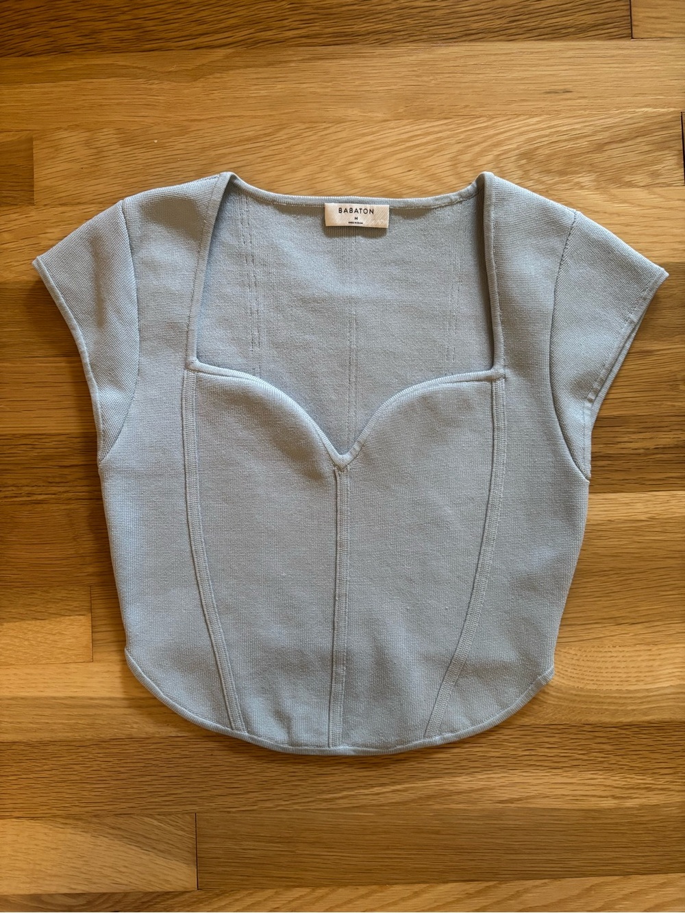 Aritzia Babaton Sculpt Knit Carnegie Top Blue- Sweetheart Neck - Medium
